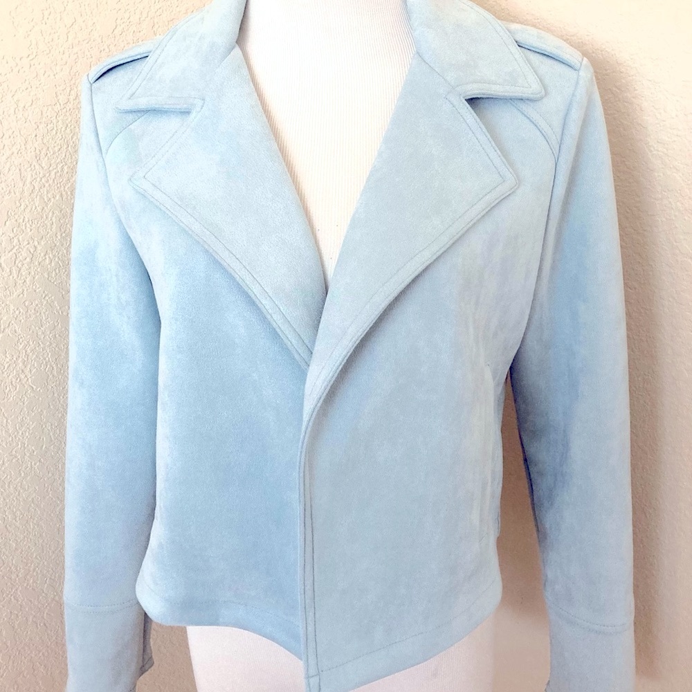 Motorcycle jacket Faux Suede Jacket OpenJacket Pale Blue Color Women’s Jacket